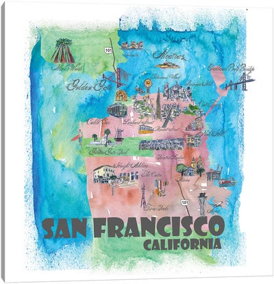 San Francisco, California Travel Poster Canvas Art Print - Kids Map Art
