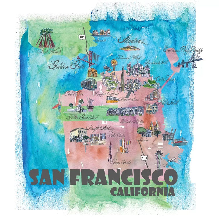 San Francisco, California Travel Poster by Markus & Martina Bleichner wall art