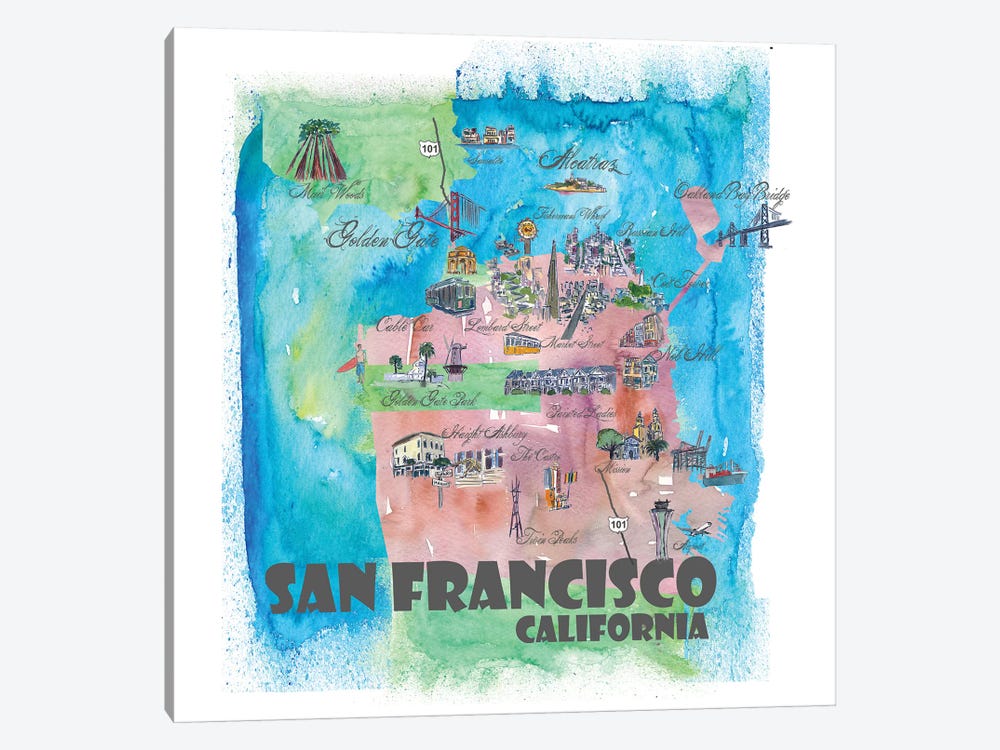 San Francisco, California Travel Poster by Markus & Martina Bleichner 1-piece Canvas Art