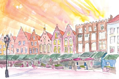 Bruges Belgium Historic Marketplace At Sunrise by Markus & Martina Bleichner framed wall art