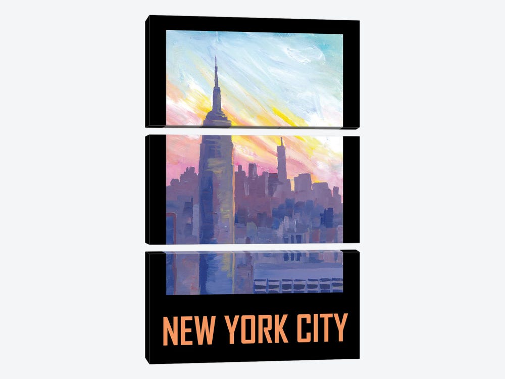 New York City USA Classical Retro Poster by Markus & Martina Bleichner 3-piece Canvas Artwork