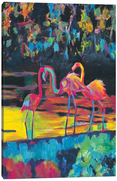Flamingos In Impressionist Expressionist Phoenicopterus Roseus Style Canvas Art Print - Markus & Martina Bleichner