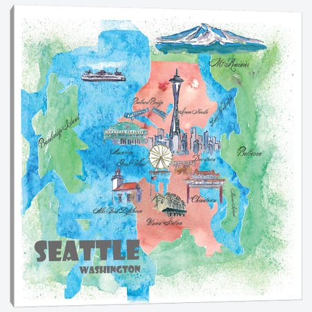 Seattle, Washington Travel Poster Canvas Print #MMB35} by Markus & Martina Bleichner Canvas Art Print