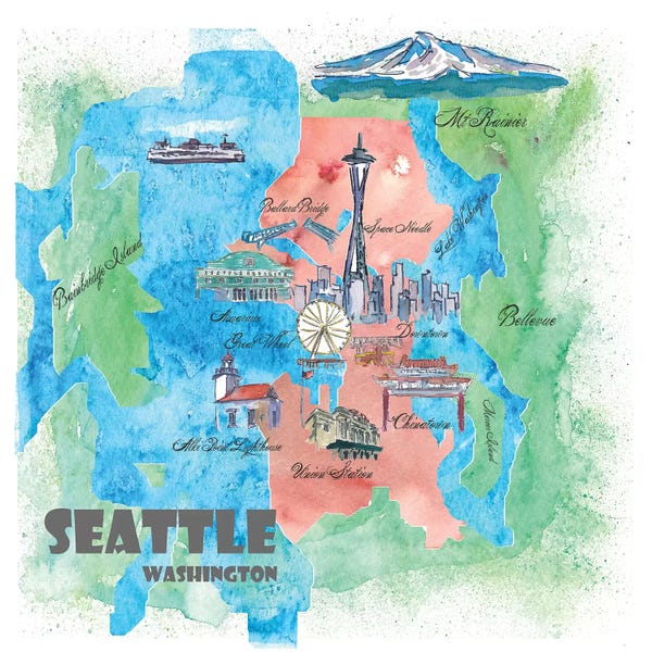 Seattle Maps: Seattle, Washington Travel Poster by Markus & Martina Bleichner