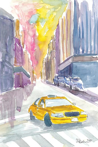 Classical Cab Street Scene In New York City by Markus & Martina Bleichner canvas print