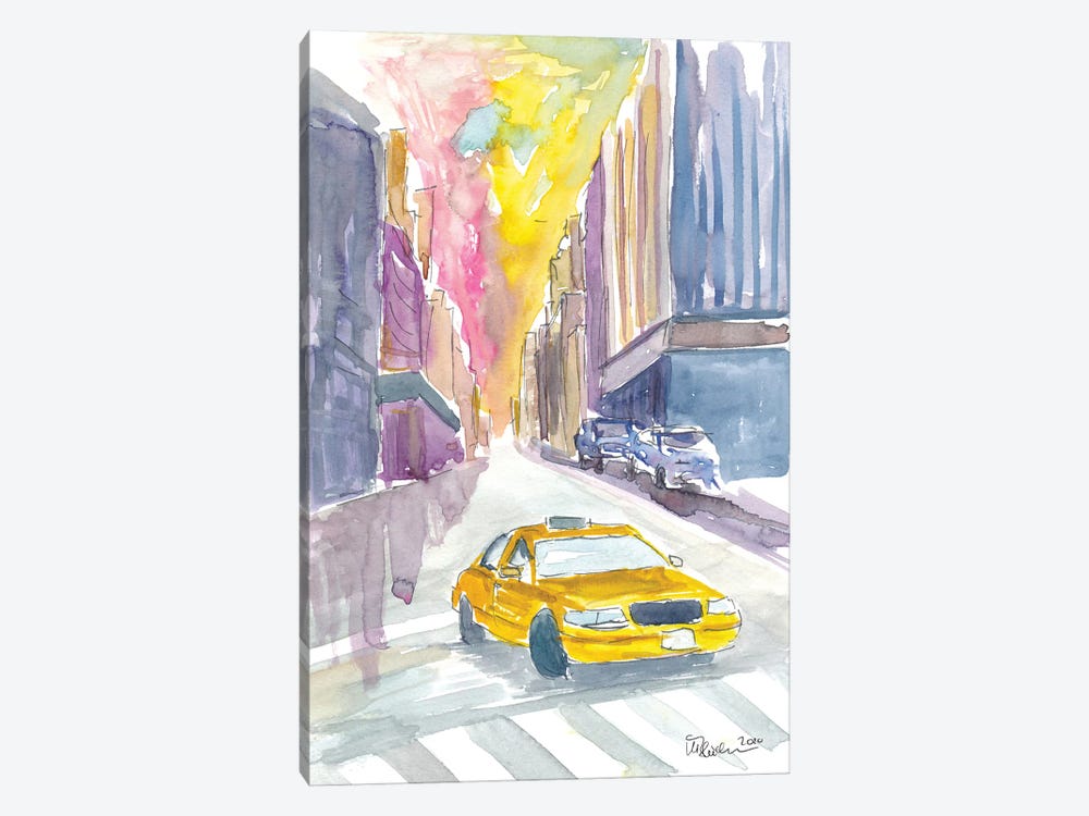 Classical Cab Street Scene In New York City by Markus & Martina Bleichner 1-piece Art Print
