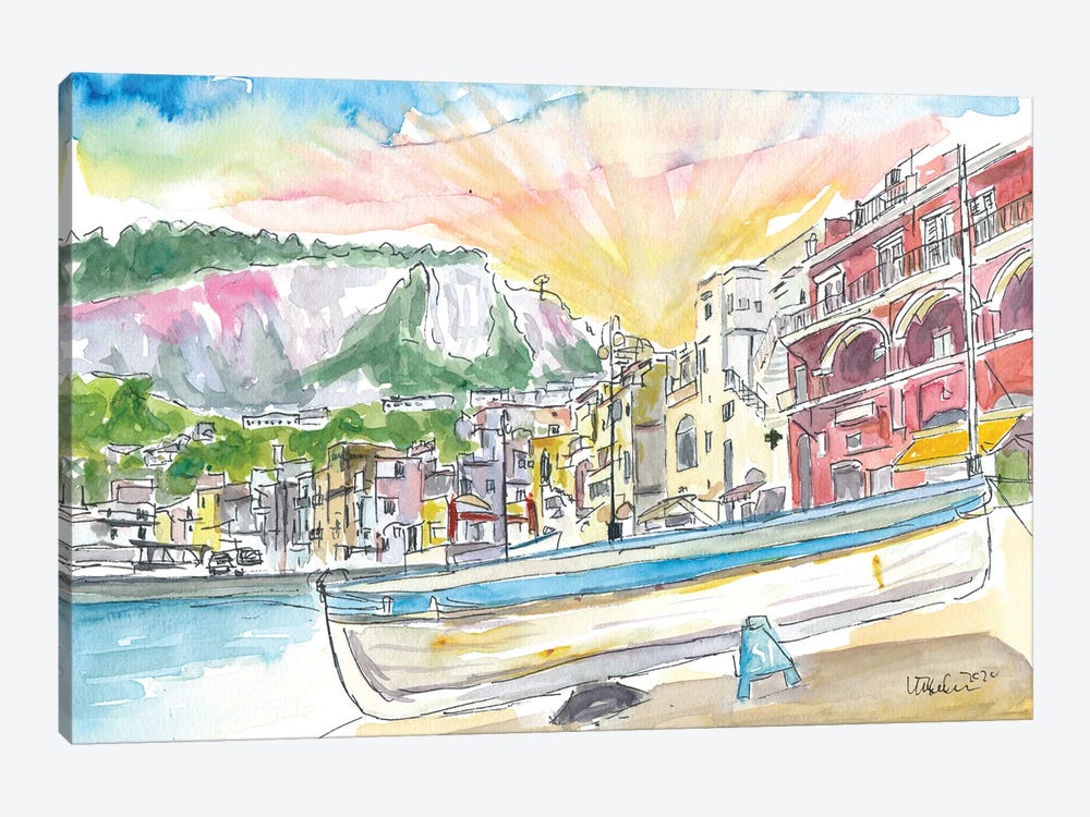 Marina Grande Boat And Port Scene On Capri Island Italy by Markus & Martina Bleichner 1-piece Canvas Art Print