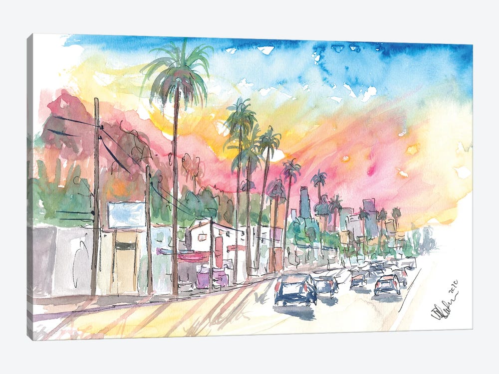 Sunset Blvd Los Angeles Rainbow Sunset by Markus & Martina Bleichner 1-piece Canvas Wall Art