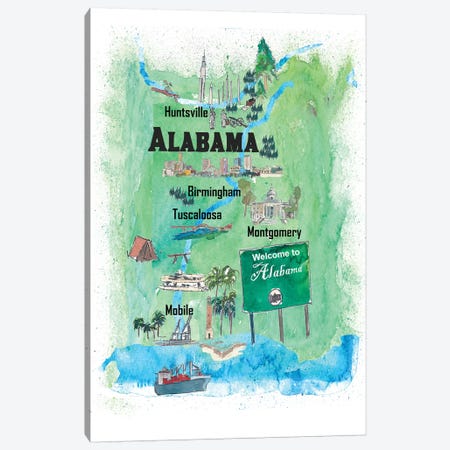 USA, Alabama Illustrated Travel Poster Canvas Print #MMB36} by Markus & Martina Bleichner Art Print