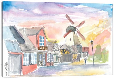 Solvang Main Street Danish Feelings In California Canvas Art Print - Watermill & Windmill Art