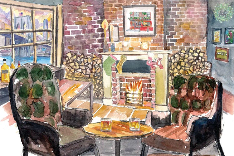 Quiet And Cozy Christmas Eve At Fireside In New York Pub by Markus & Martina Bleichner wall art