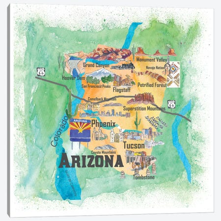 USA, Arizona Illustrated Travel Poster Canvas Print #MMB37} by Markus & Martina Bleichner Canvas Art Print