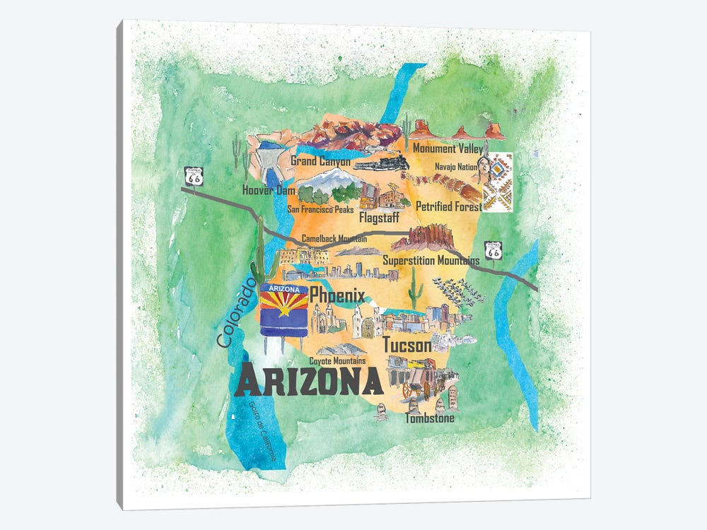 USA, Arizona Illustrated Travel Poster by Markus & Martina Bleichner 1-piece Canvas Print