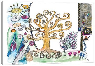 Klimt Inspired Golden Tree Of Life In Spring Canvas Art Print - Artists Like Klimt