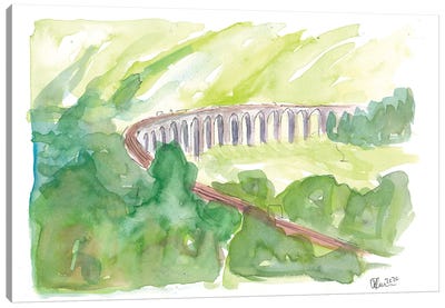 Glenfinnan Viaduct West Highland Line In All Green Canvas Art Print - Railroad Art