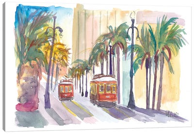 Street Cars In New Orleans Louisiana With Palms Canvas Art Print - New Orleans Art