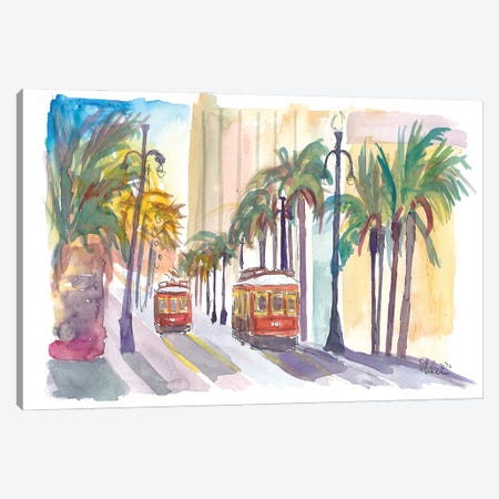 Street Cars In New Orleans Louisiana With Palms Canvas Print #MMB385} by Markus & Martina Bleichner Canvas Art Print