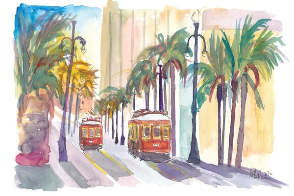 Louisiana: Street Cars In New Orleans Louisiana With Palms by Markus & Martina Bleichner