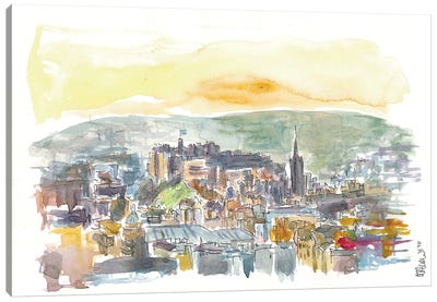 Edinburgh Scotland Street Scene With Castle At Sunset Canvas Art Print - Scotland