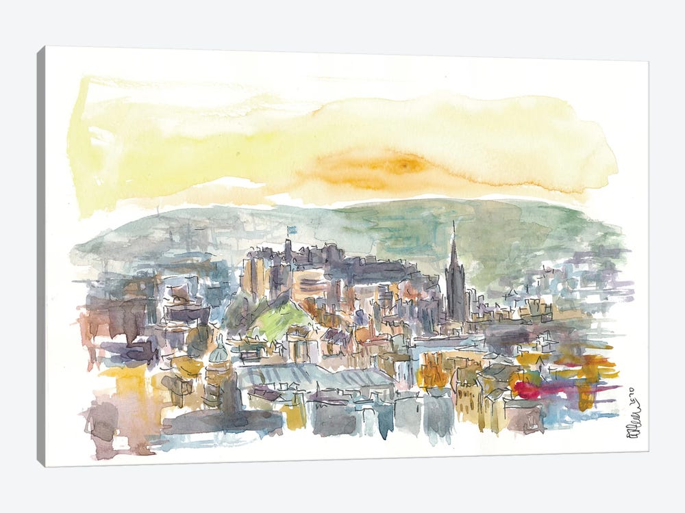 Edinburgh Scotland Street Scene With Castle At Sunset by Markus & Martina Bleichner 1-piece Canvas Art