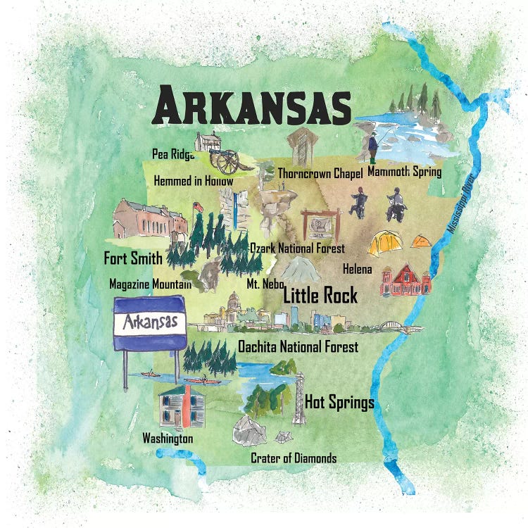 USA, Arkansas Illustrated Travel Poster