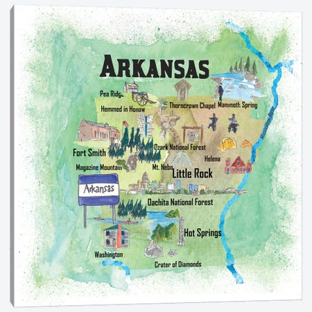 USA, Arkansas Illustrated Travel Poster Canvas Print #MMB38} by Markus & Martina Bleichner Canvas Wall Art