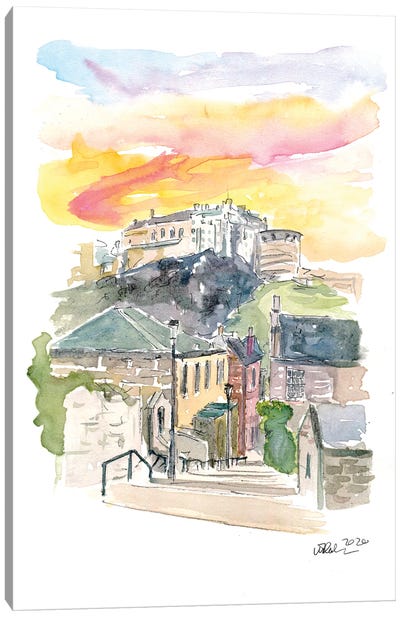 Edinburgh Scotland Street Scene With Castle At Sunset II Canvas Art Print - Markus & Martina Bleichner