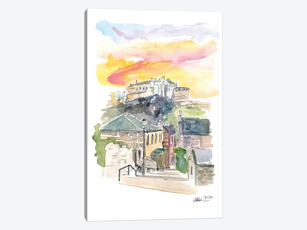 Edinburgh Scotland Street Scene With Castle At Sunset II by Markus & Martina Bleichner 1-piece Canvas Art
