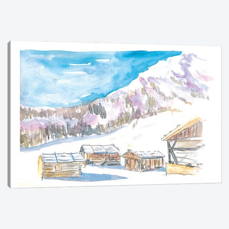Rustic Alpine Mountains Huts In The Snow Canvas Print #MMB397} by Markus & Martina Bleichner Canvas Art