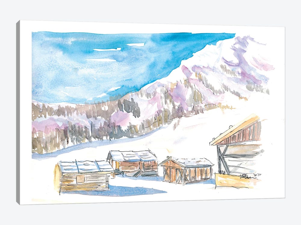Rustic Alpine Mountains Huts In The Snow by Markus & Martina Bleichner 1-piece Canvas Print