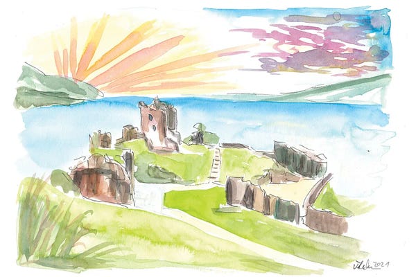 Urquhart Castle With View Over Loch Ness