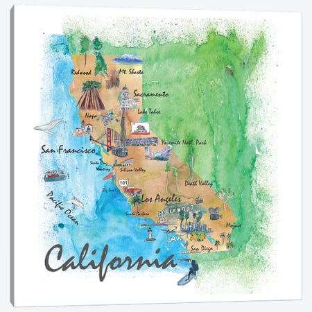 USA, California Travel Poster Canvas Print #MMB39} by Markus & Martina Bleichner Canvas Art