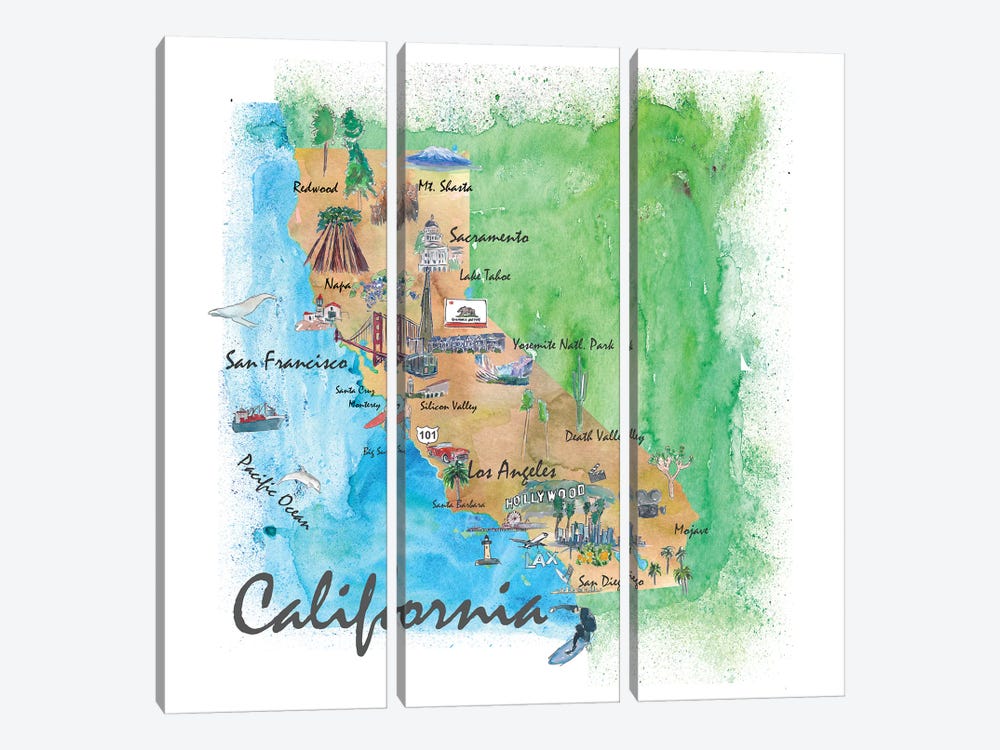 USA, California Travel Poster by Markus & Martina Bleichner 3-piece Canvas Art Print