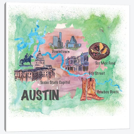 Austin, Texas Travel Poster Canvas Print #MMB3} by Markus & Martina Bleichner Canvas Art Print