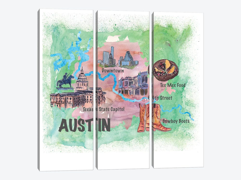Austin, Texas Travel Poster by Markus & Martina Bleichner 3-piece Canvas Artwork