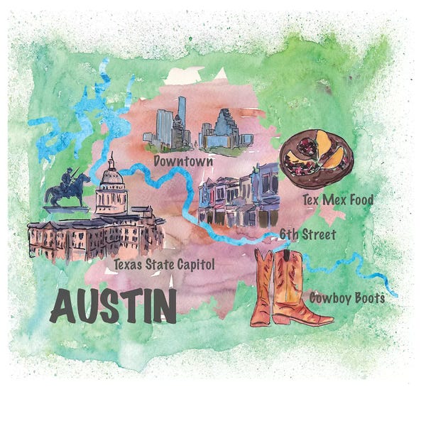 Kids Map Art: Austin, Texas Travel Poster by Markus & Martina Bleichner