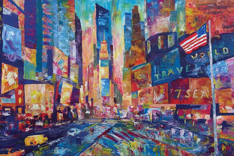 Nyc Timeless Times Square With Us Flag In Manhattan
