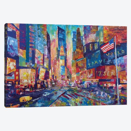 Nyc Timeless Times Square With Us Flag In Manhattan Canvas Print #MMB400} by Markus & Martina Bleichner Canvas Art Print