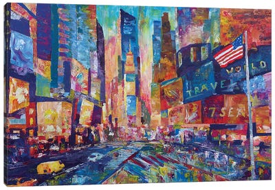 Nyc Timeless Times Square With Us Flag In Manhattan Canvas Art Print - Times Square