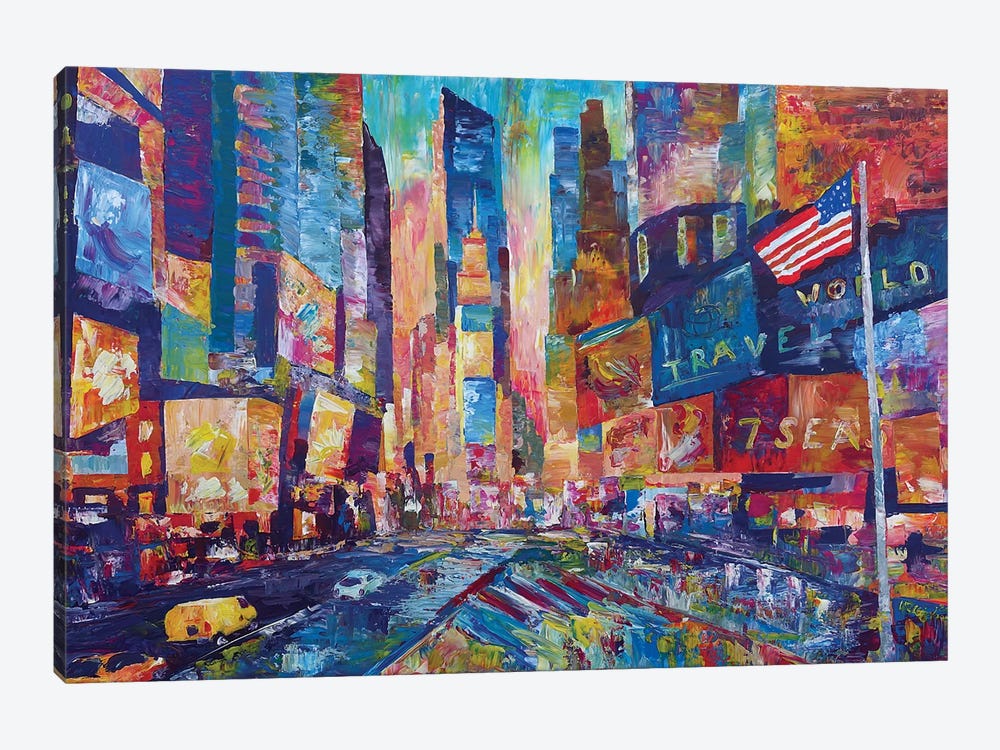 Nyc Timeless Times Square With Us Flag In Manhattan by Markus & Martina Bleichner 1-piece Canvas Art