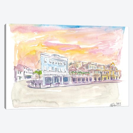 Queen St Front St Scene In Hamilton Bermuda At Sunset Canvas Print #MMB405} by Markus & Martina Bleichner Canvas Art