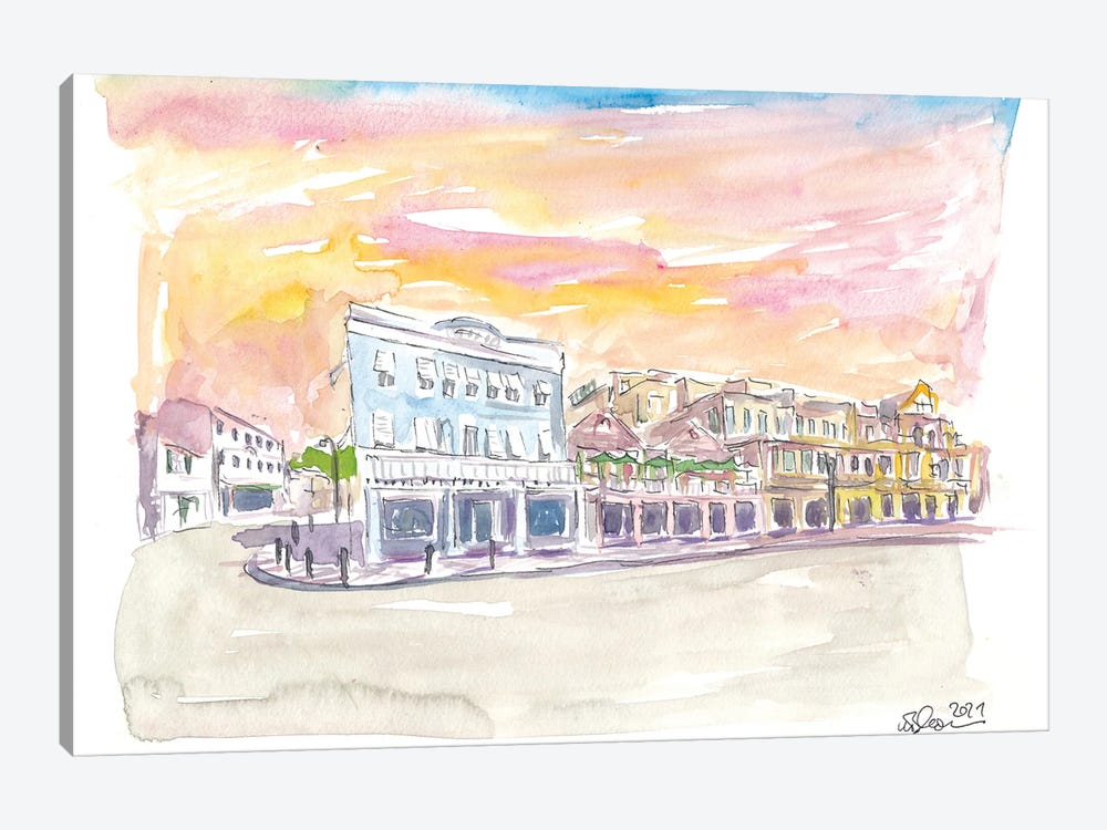 Queen St Front St Scene In Hamilton Bermuda At Sunset by Markus & Martina Bleichner 1-piece Art Print