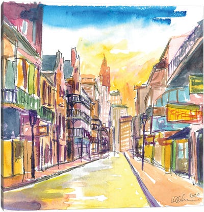 New Orleans Bourbon Street Scene At Sunrise Canvas Art Print - New Orleans Art