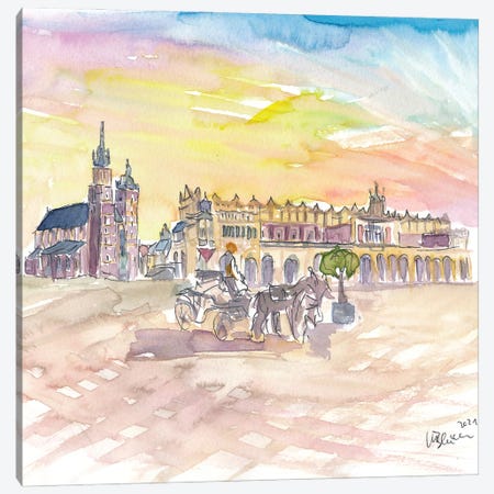 Krakow Poland Marketplace With Cathdral Canvas Print #MMB407} by Markus & Martina Bleichner Canvas Artwork