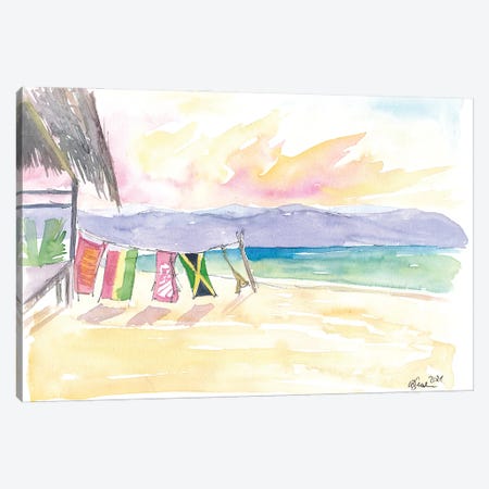 Caribbean Beach In Jamaica With Mountain View Canvas Print #MMB408} by Markus & Martina Bleichner Canvas Print