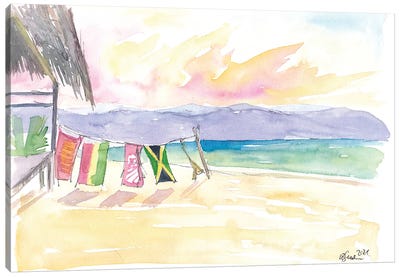 Caribbean Beach In Jamaica With Mountain View Canvas Art Print - Jamaica