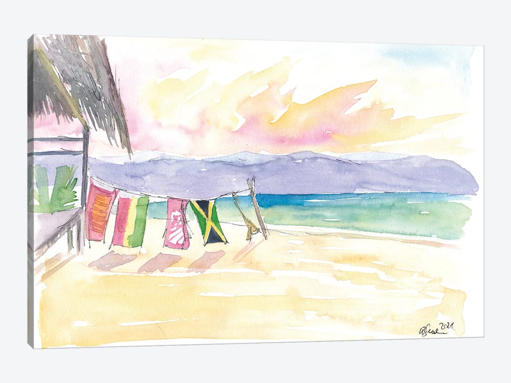Caribbean Beach In Jamaica With Mountain View by Markus & Martina Bleichner 1-piece Canvas Artwork