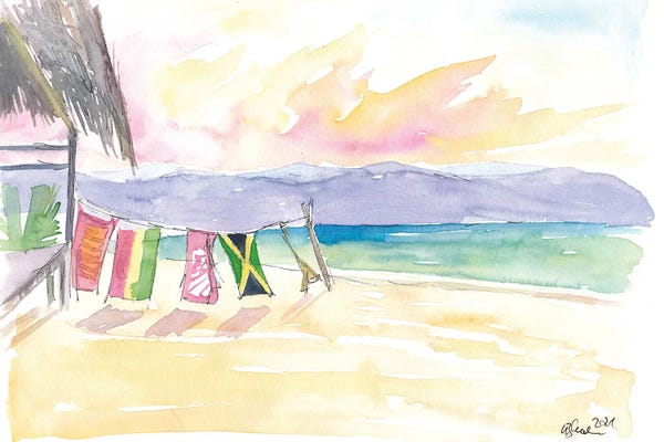 Markus & Martina Bleichner: Caribbean Beach In Jamaica With Mountain View by Markus & Martina Bleichner