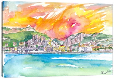 Amore Amalfi Incredible Unforgettable View In Golden Sunlight Canvas Art Print - Amalfi Art