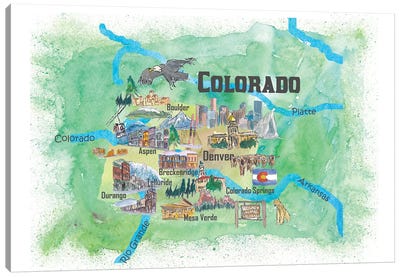 USA, Colorado Illustrated Travel Poster Canvas Art Print - Colorado Art